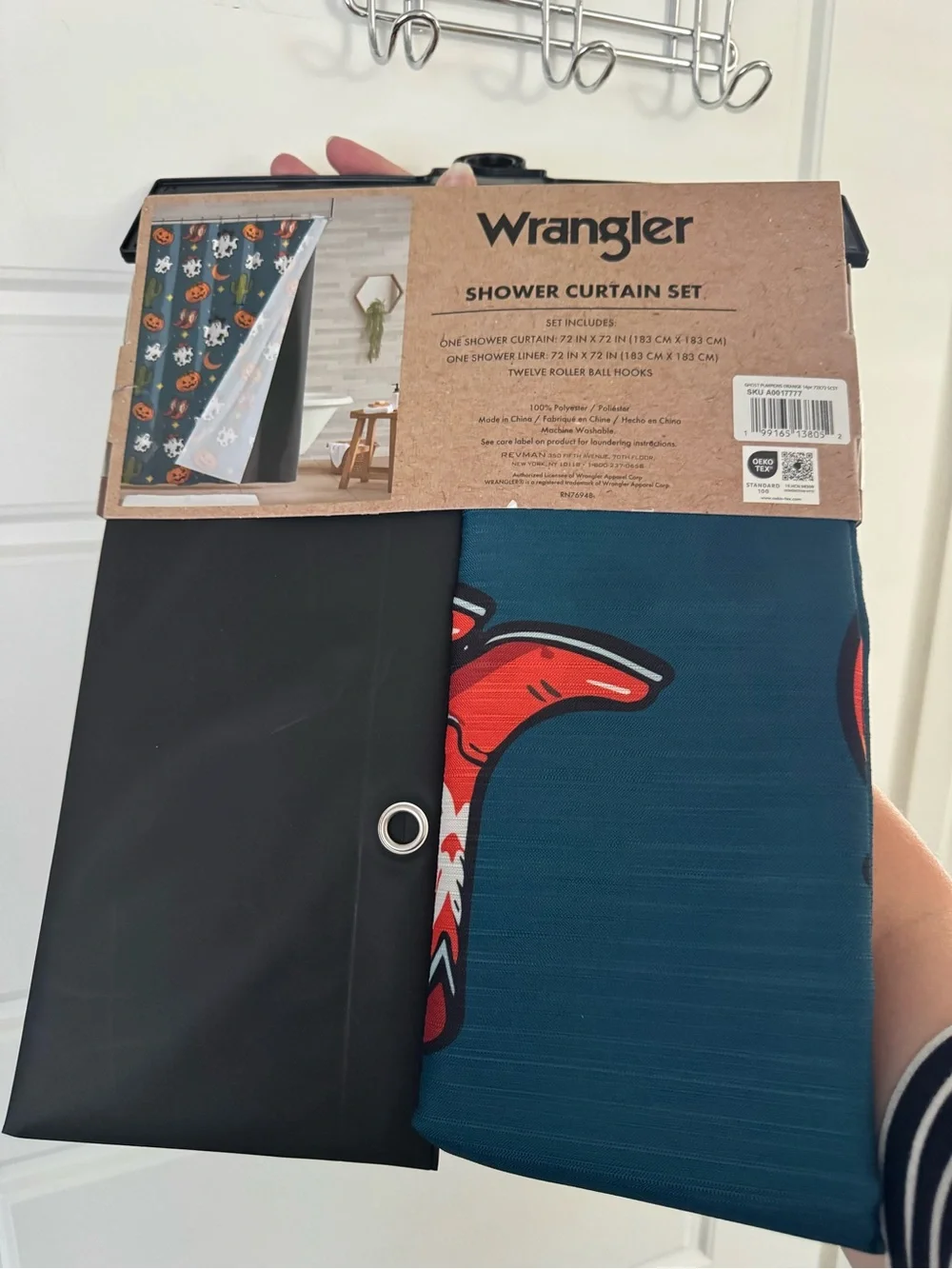 Wrangler Halloween Teal & Black Shower Curtain Set with Yellow Star Accent